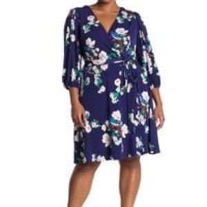 Eliza J Faux Floral Wrap Dress navy size 18W NWT